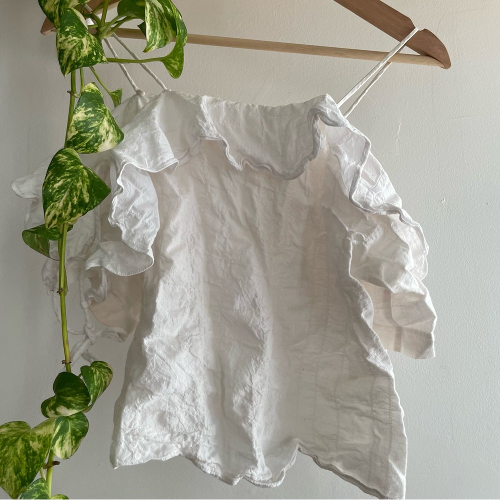 🪷🌸🌷Club Monaco White Cotton Off The Shoulder Open Sleeve Ruffled Top